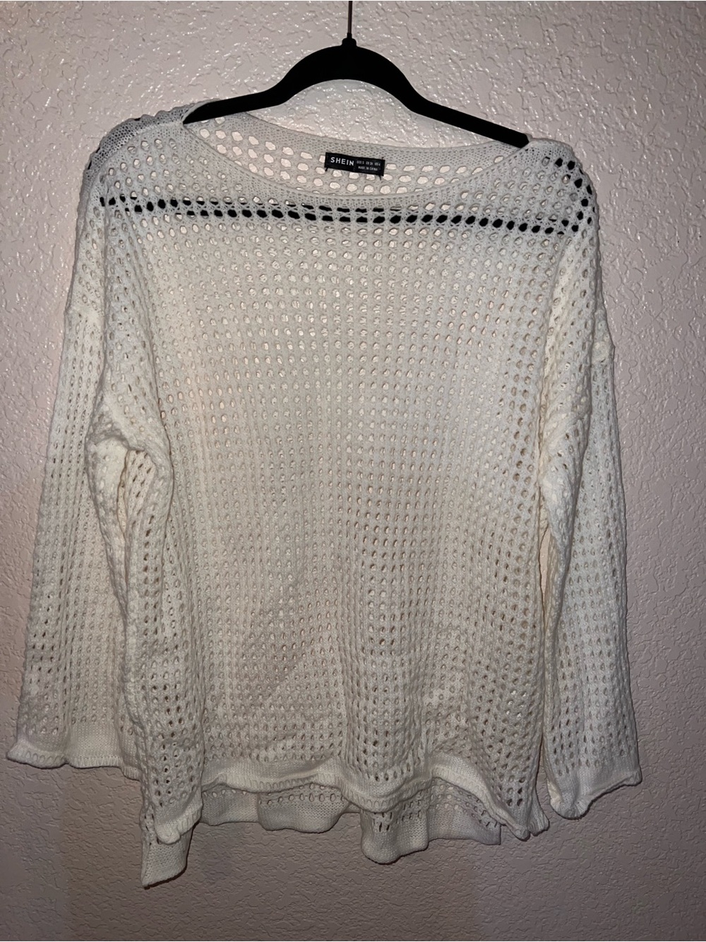 SHEIN Cream Open-Weave Long Sleeve Cover Up